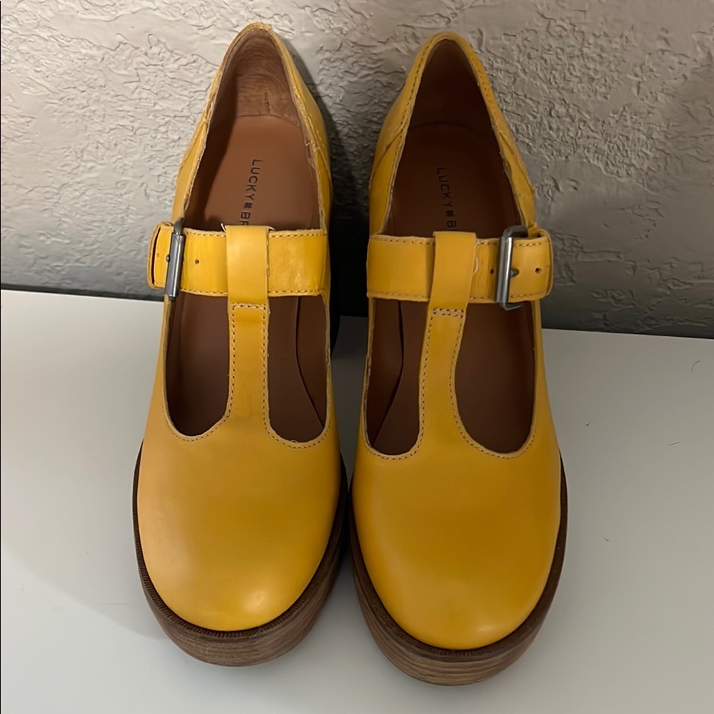 Lucky Brand Yellow Heels with T-Strap Design